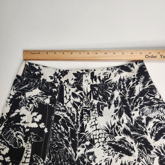 Grace Elements Skirt Women 6 A Line Linen Blend White Black Jungle Print Giraffe - Picture 13 of 15